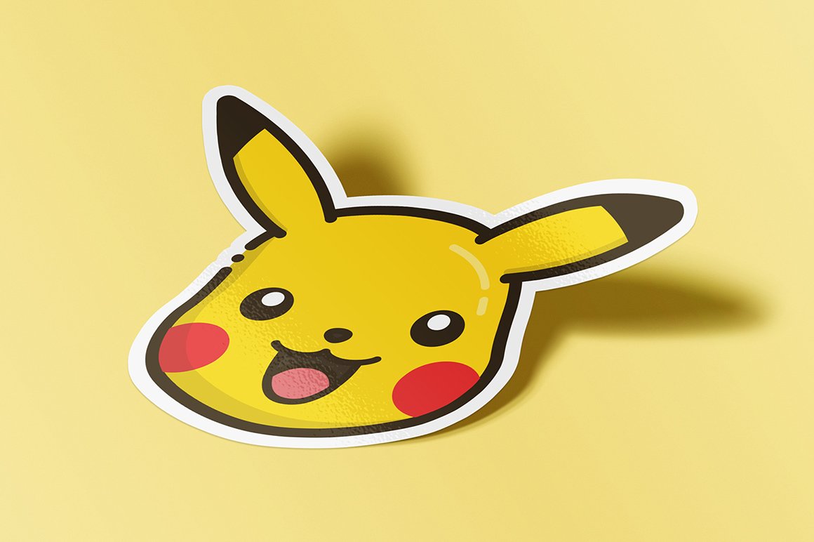 Awesome pikachu sticker mockup.