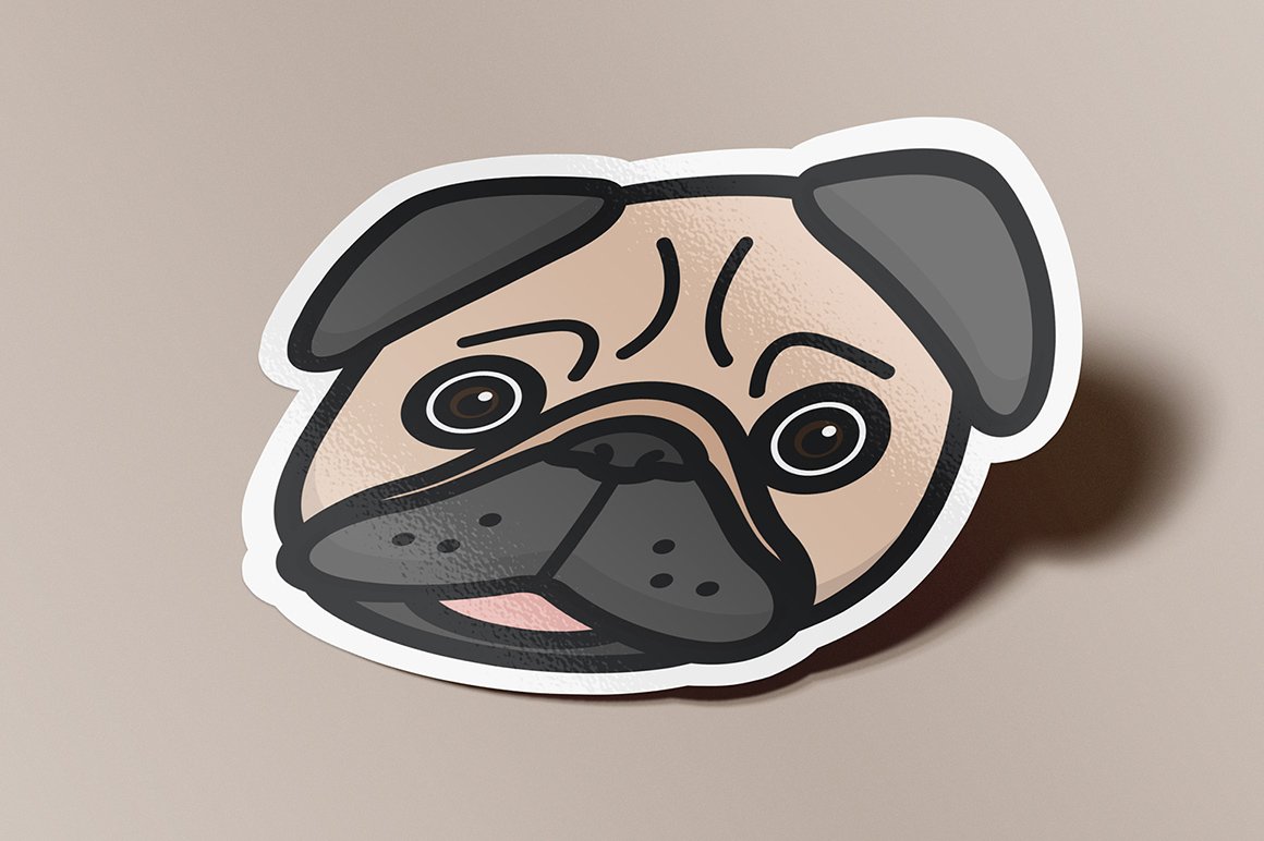 Beautiful pug sticker mockup.
