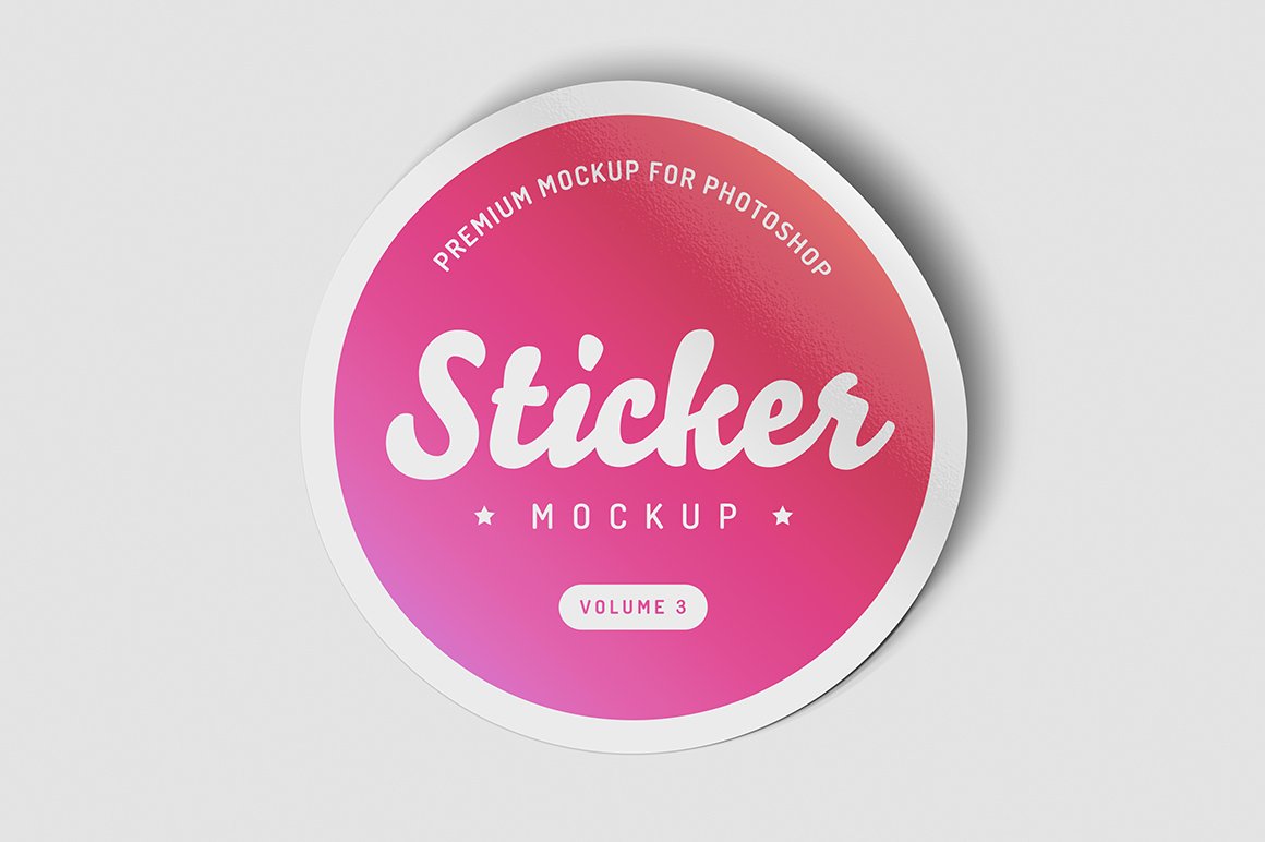 Colorful round pink color sticker mockup.