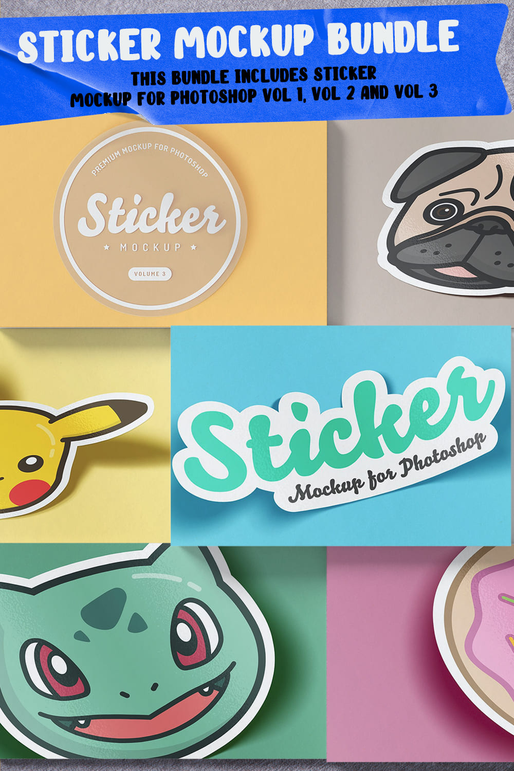 Set of colorful sticker mockups.
