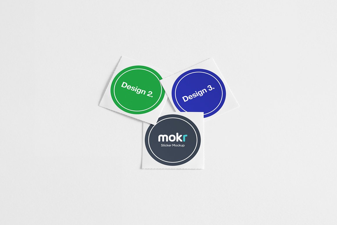 A selection of stickers in a round shape in different colors.
