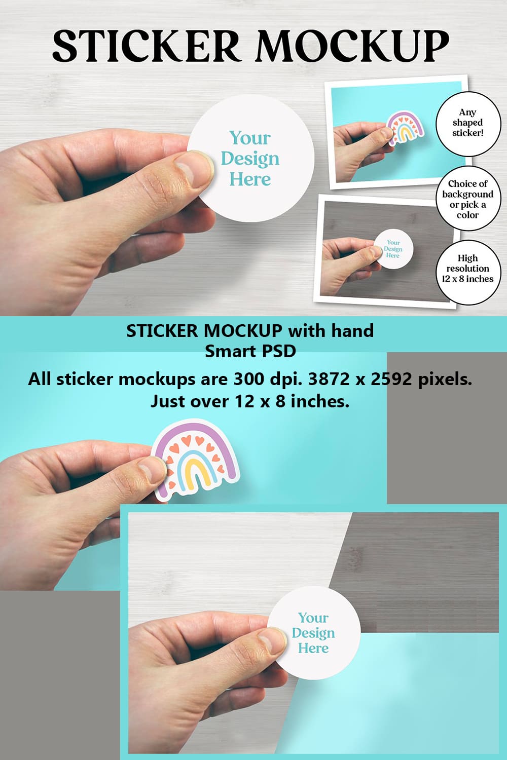 Collection of images of wonderful stickers in the form of a hand.