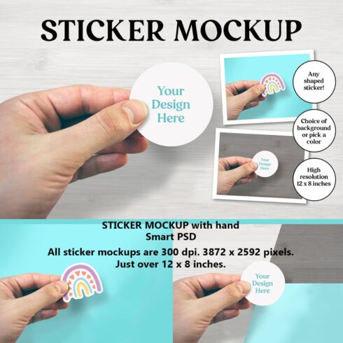 A set of images of adorable stickers in the form of a hand.