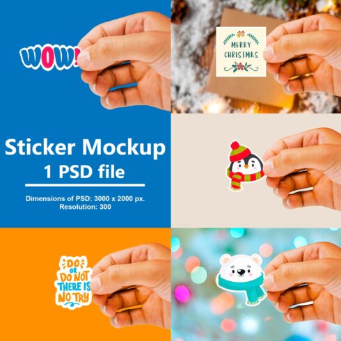 Collection of images of adorable sticker mockups.