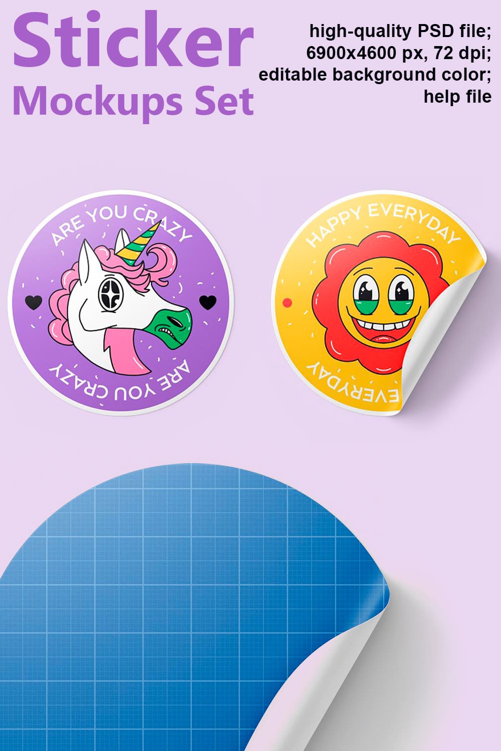 Set of colorful round sticker mockups.
