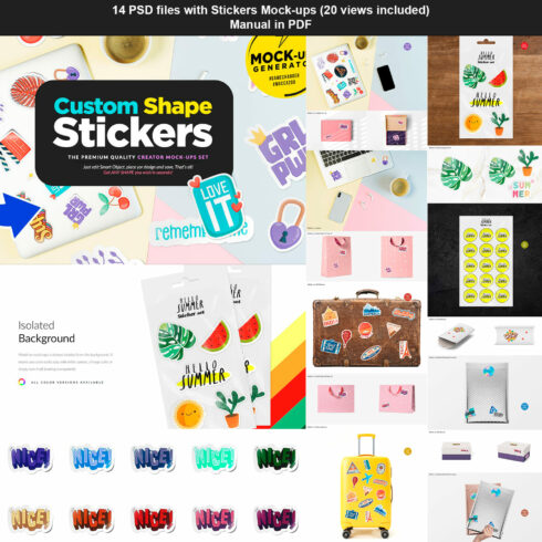 Collection of images of irresistible sticker mockups.