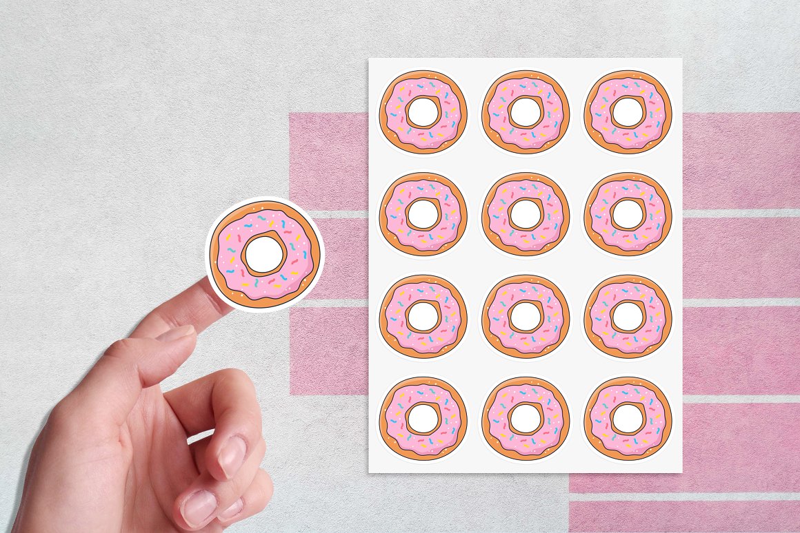 A set of enchanting stickers with a donut.