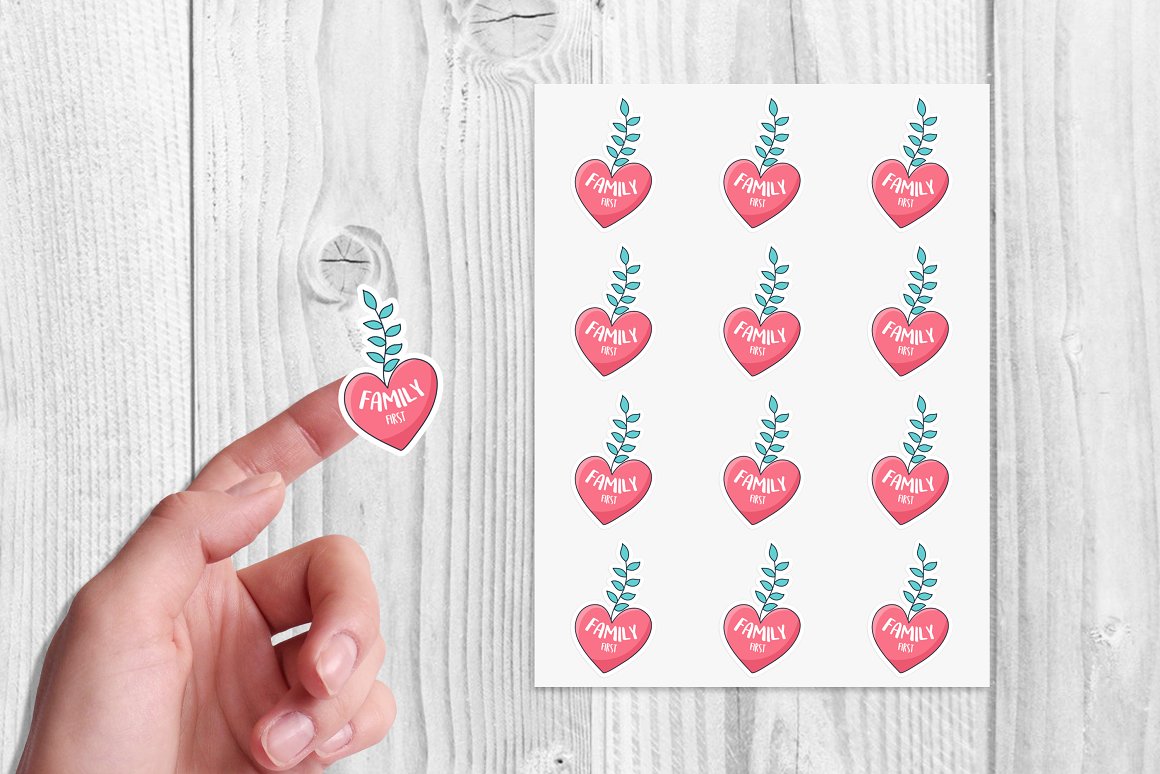 A set of wonderful stickers with images of the heart of the family.