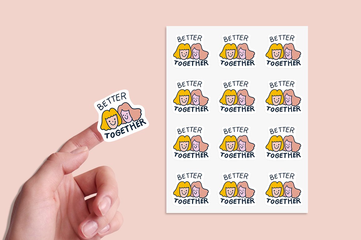 A set of cute stickers with images of girls.