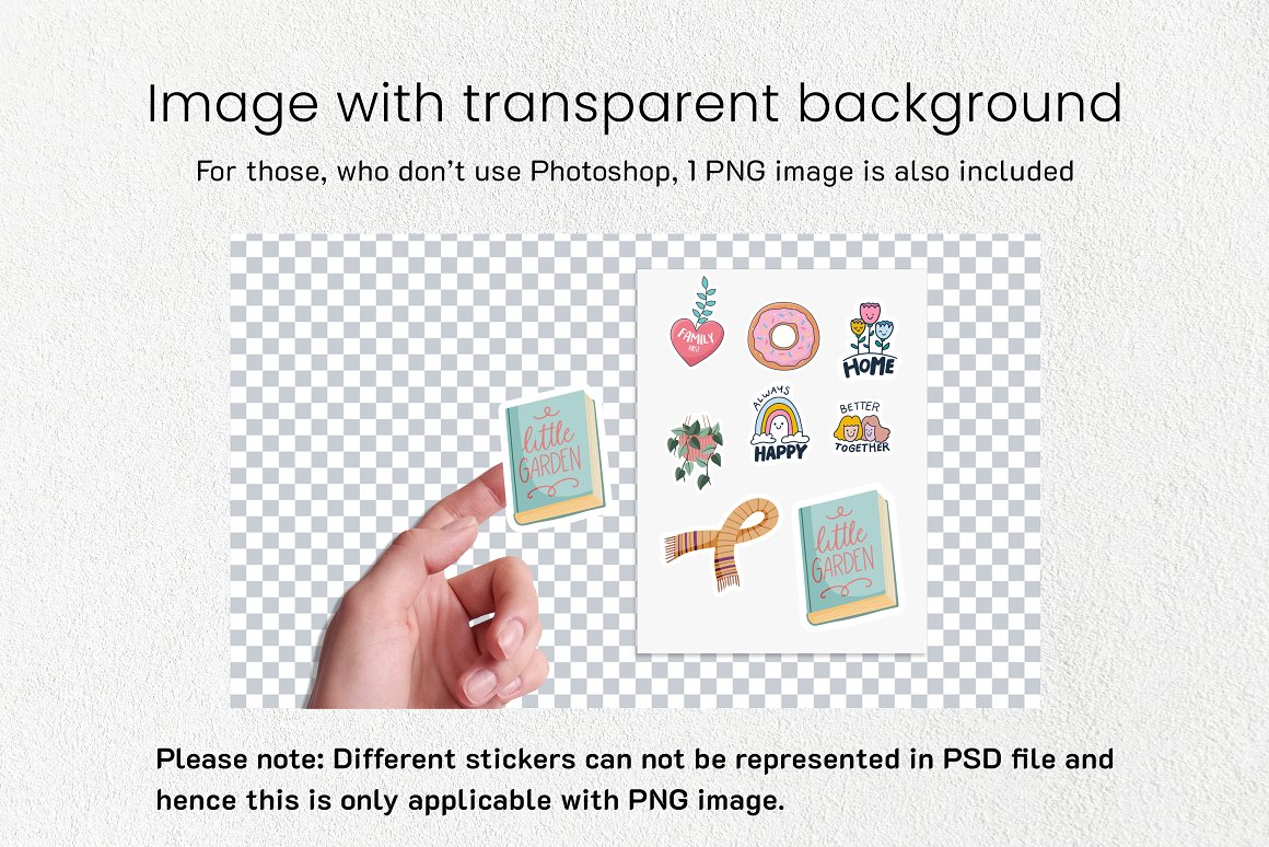 Set of colorful stickers on a transparent background.