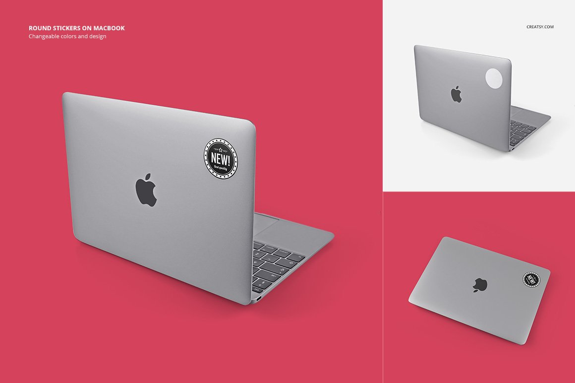 Image of laptops with wonderful round shape stickers.