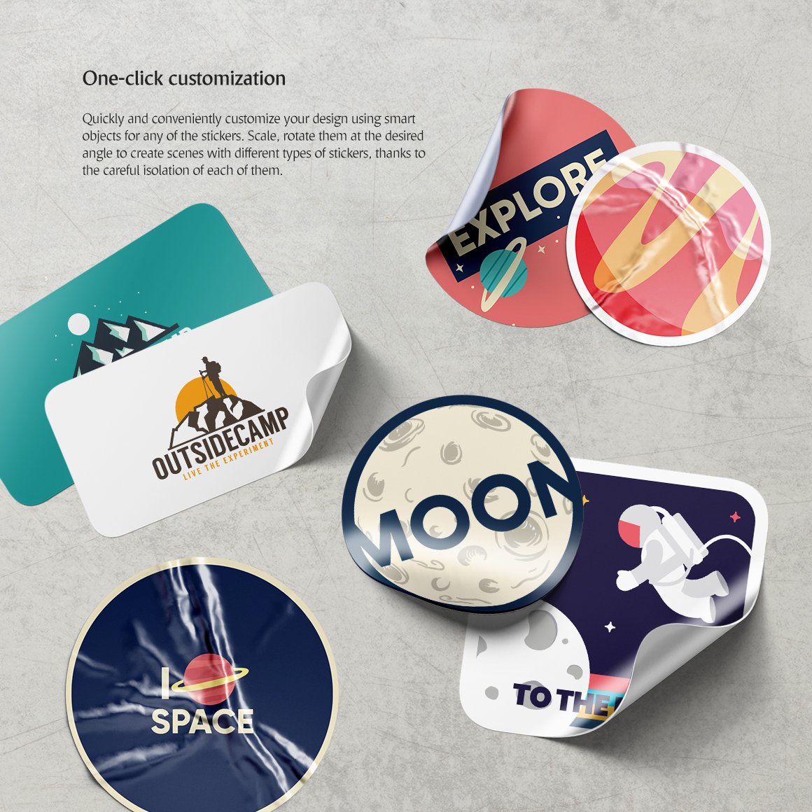 Set of images of colorful stickers.