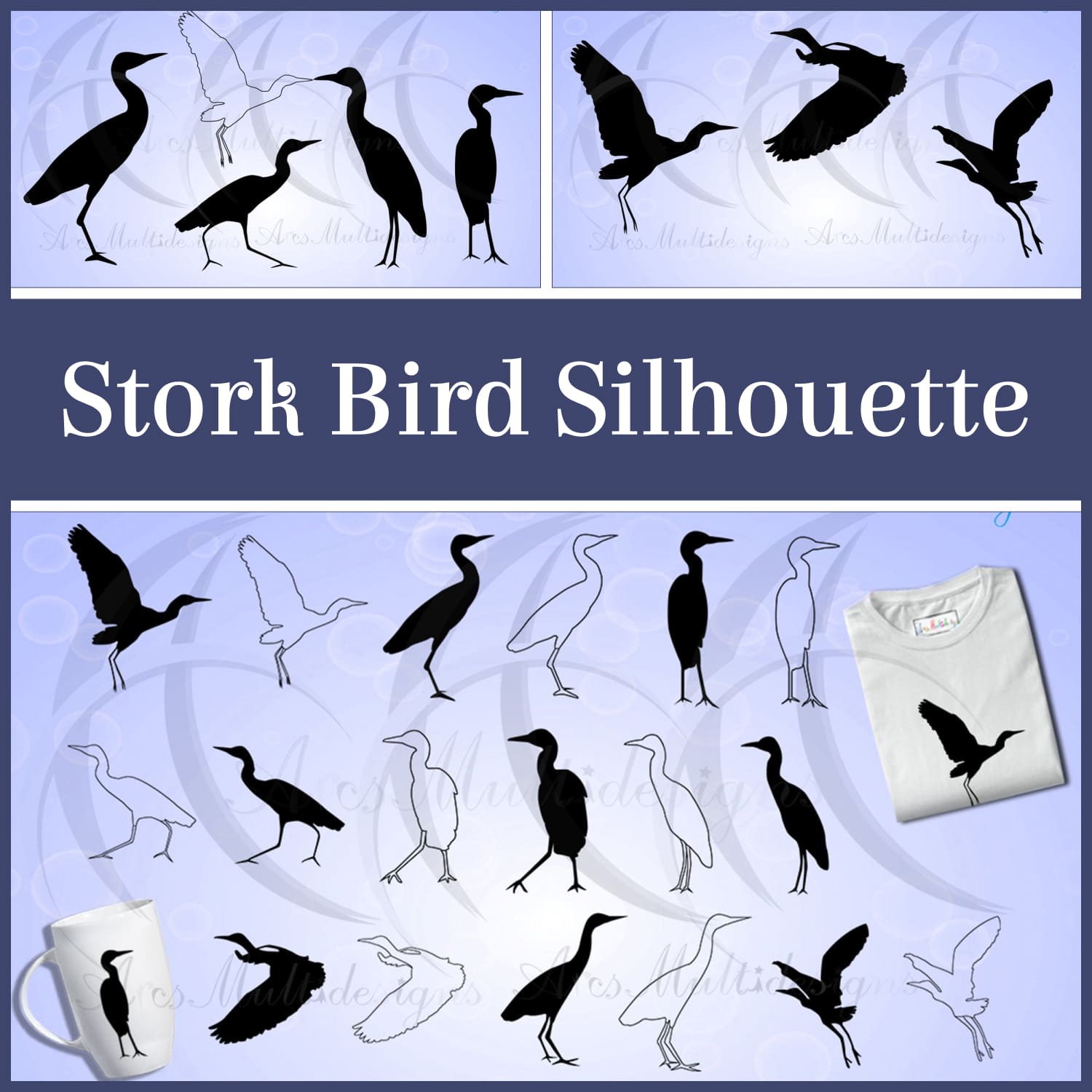 Stork bird silhouette svg - main image preview.