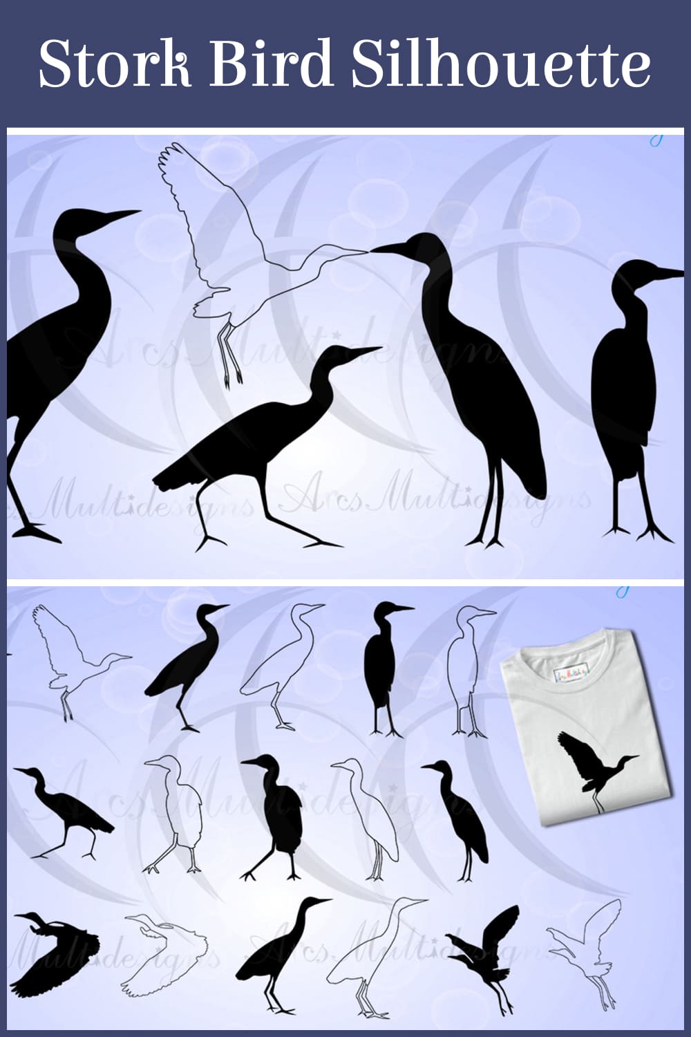 Stork bird silhouette svg - pinterest image preview.