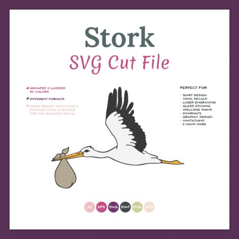 Stork svg cut file - main image preview.