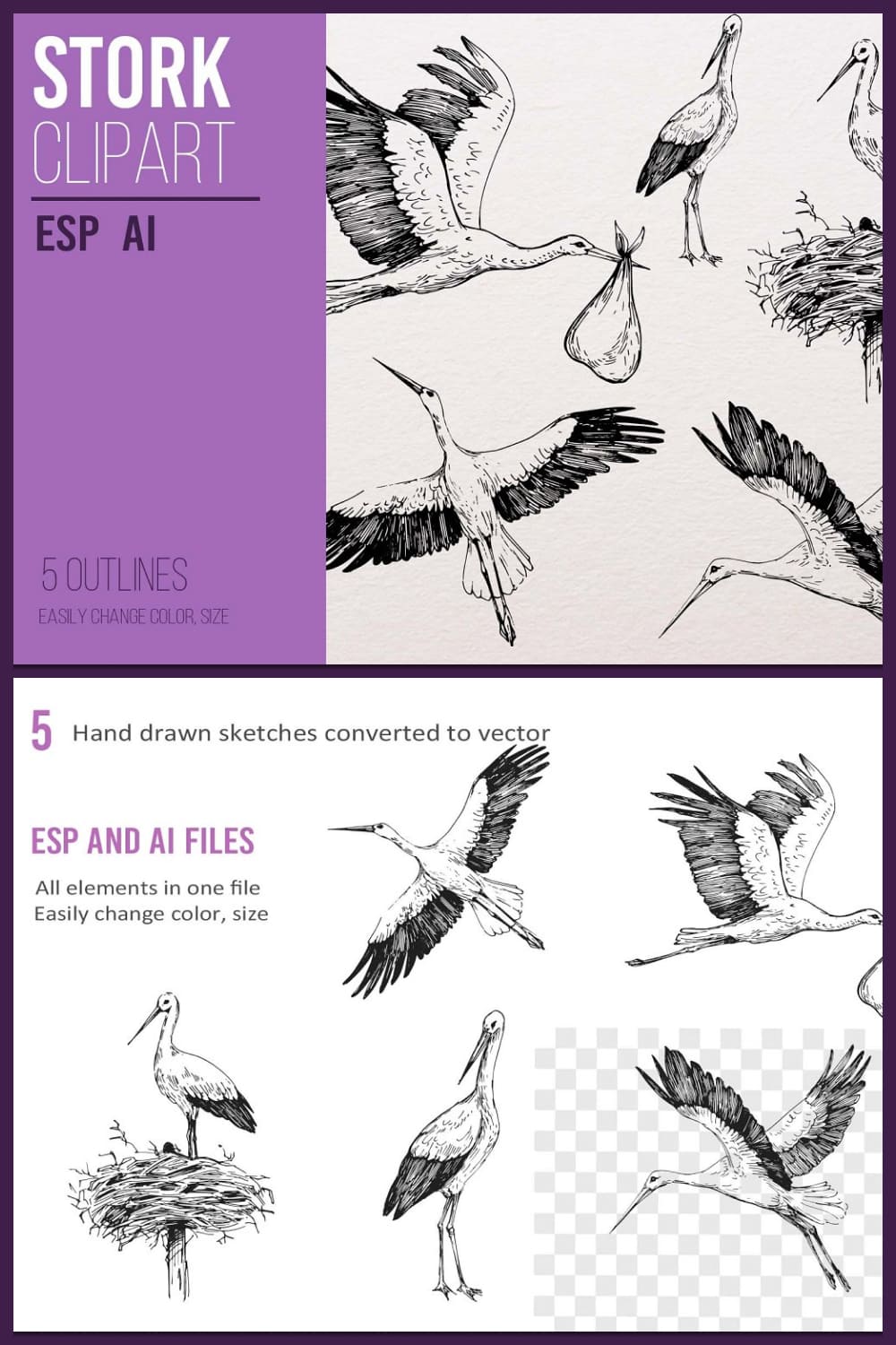 Stork vector clipart - pinterest image preview.