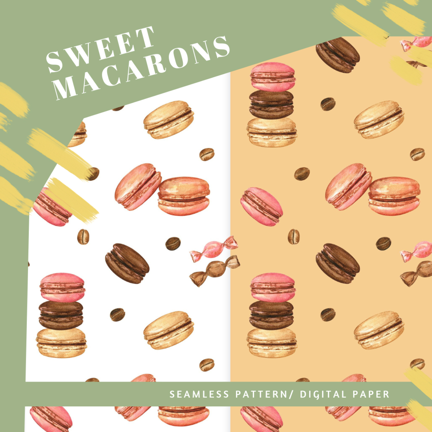 Sweet Macarons Seamless pattern/ digital paper, jpg, png.