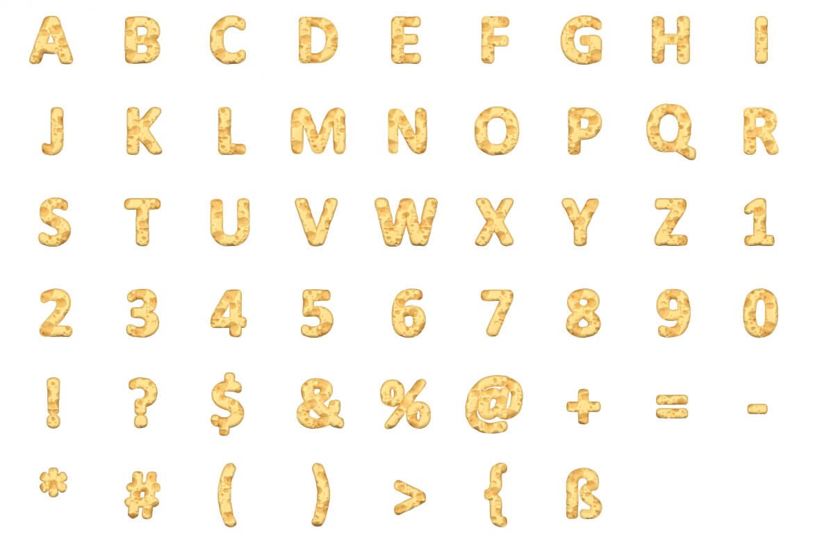 Bright 3D Alphabet in the style of Swiss cheese.
