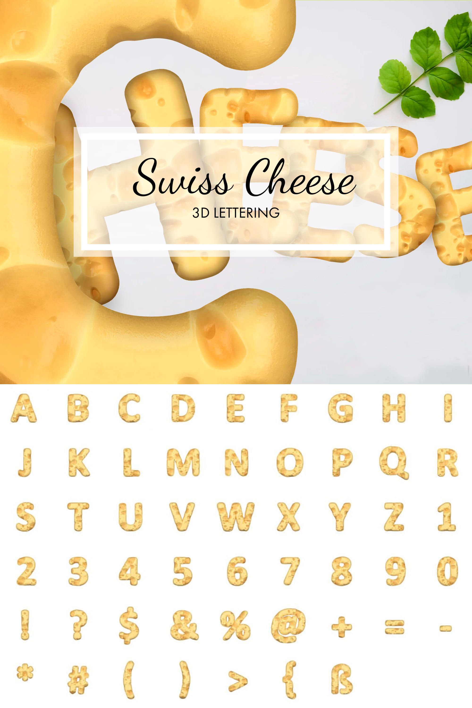 Gorgeous image of 3D lettering and alphabet in the style of hard cheese cheese.