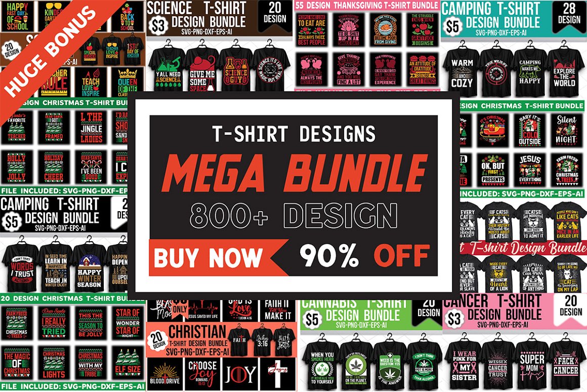 T-Shirt Designs Mega Bundle (800+ design).