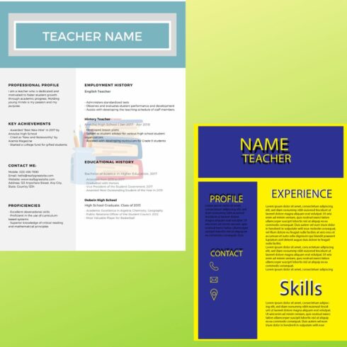 2 Teacher Resume cover image.