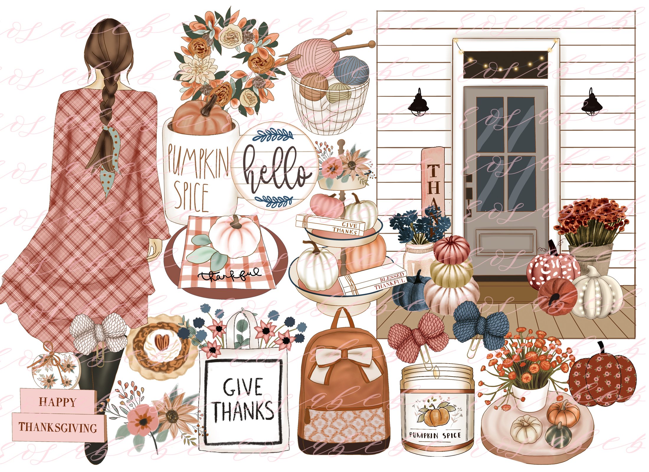 Stylish pastel illustration for Thanksgiving.