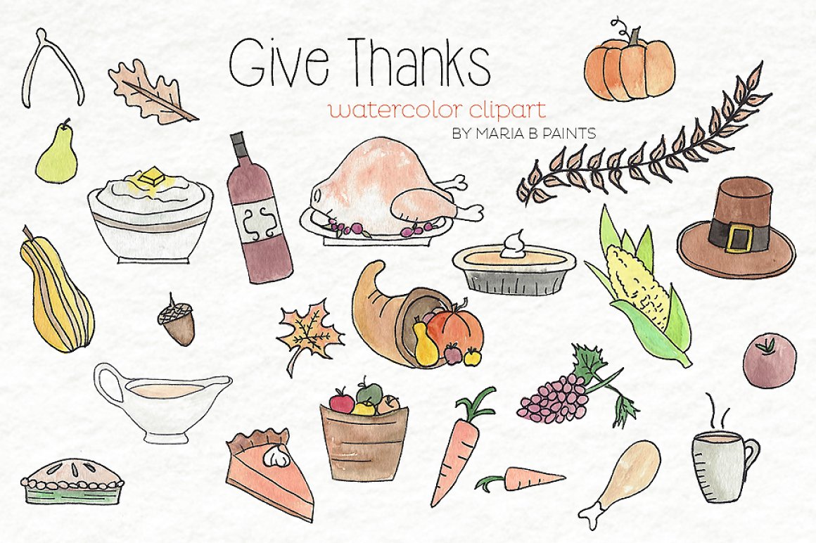 Hand drawn Thanksgiving dishes.
