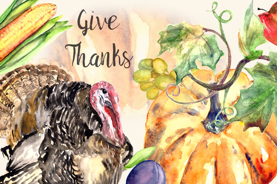 Cool Thanksgiving collection in a watercolor style.
