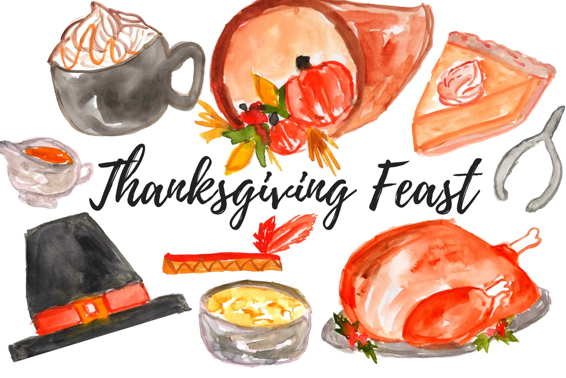Thanksgiving feast in a watercolor.