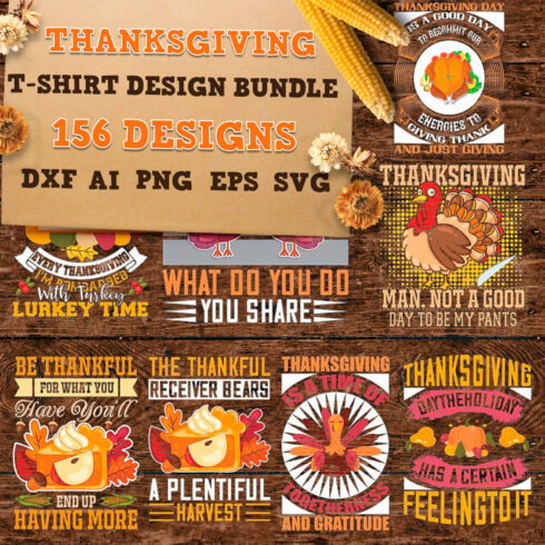 A set of colorful images on the theme of Thanksgiving.