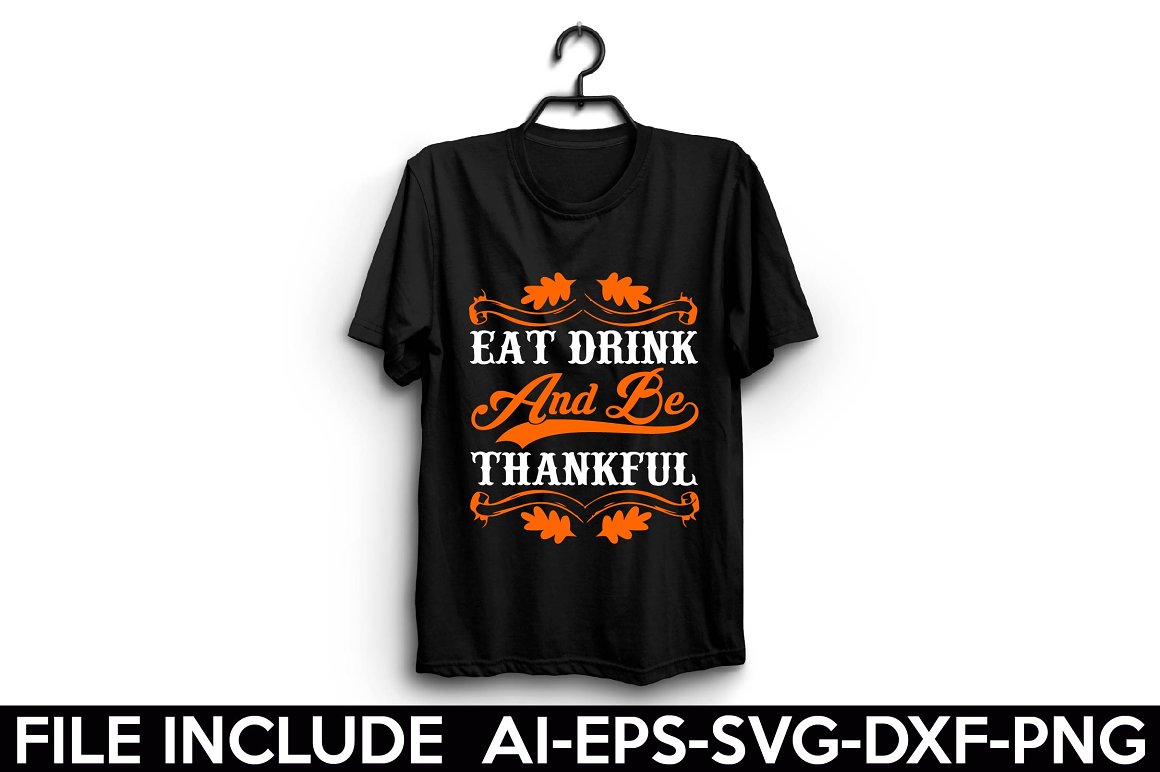 Black T-shirt with colorful Thanksgiving print.
