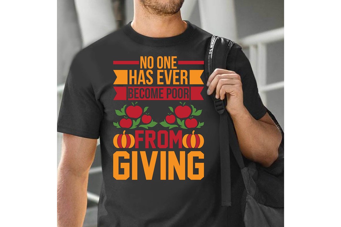 Black T-shirt with colorful Thanksgiving print.