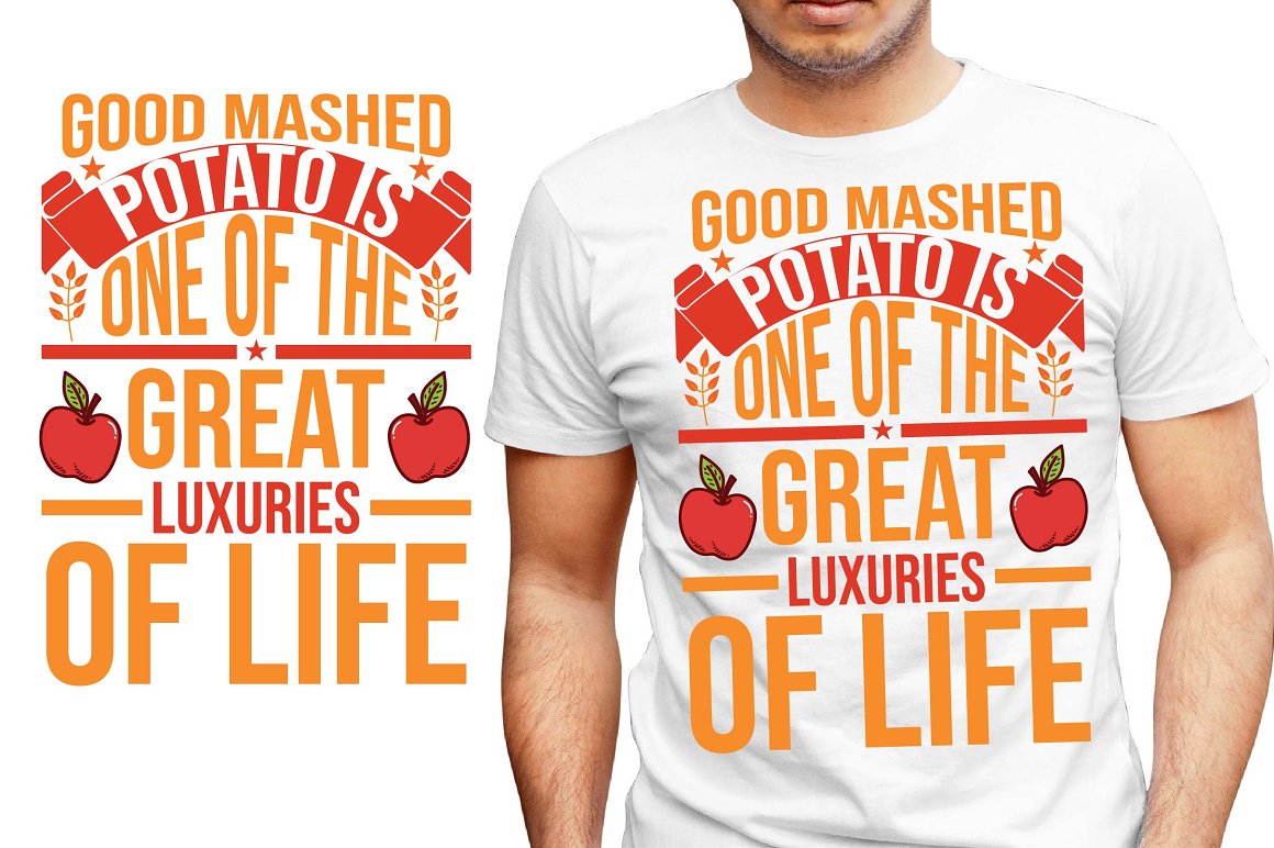 White T-shirt with lovely apple print and slogan.