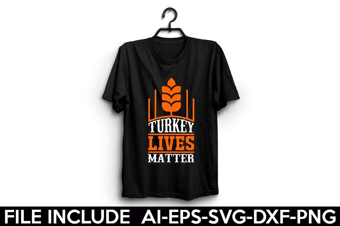 Black T-shirt with a lovely Thanksgiving slogan.