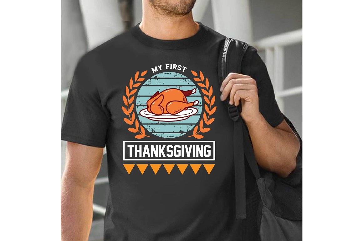 Black T-shirt with charming roasted turkey print.