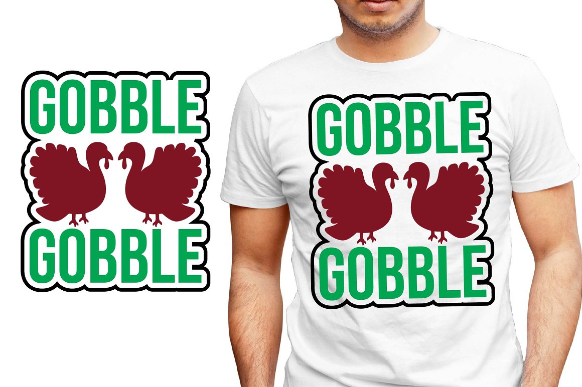 White T-shirt with vibrant turkey print.