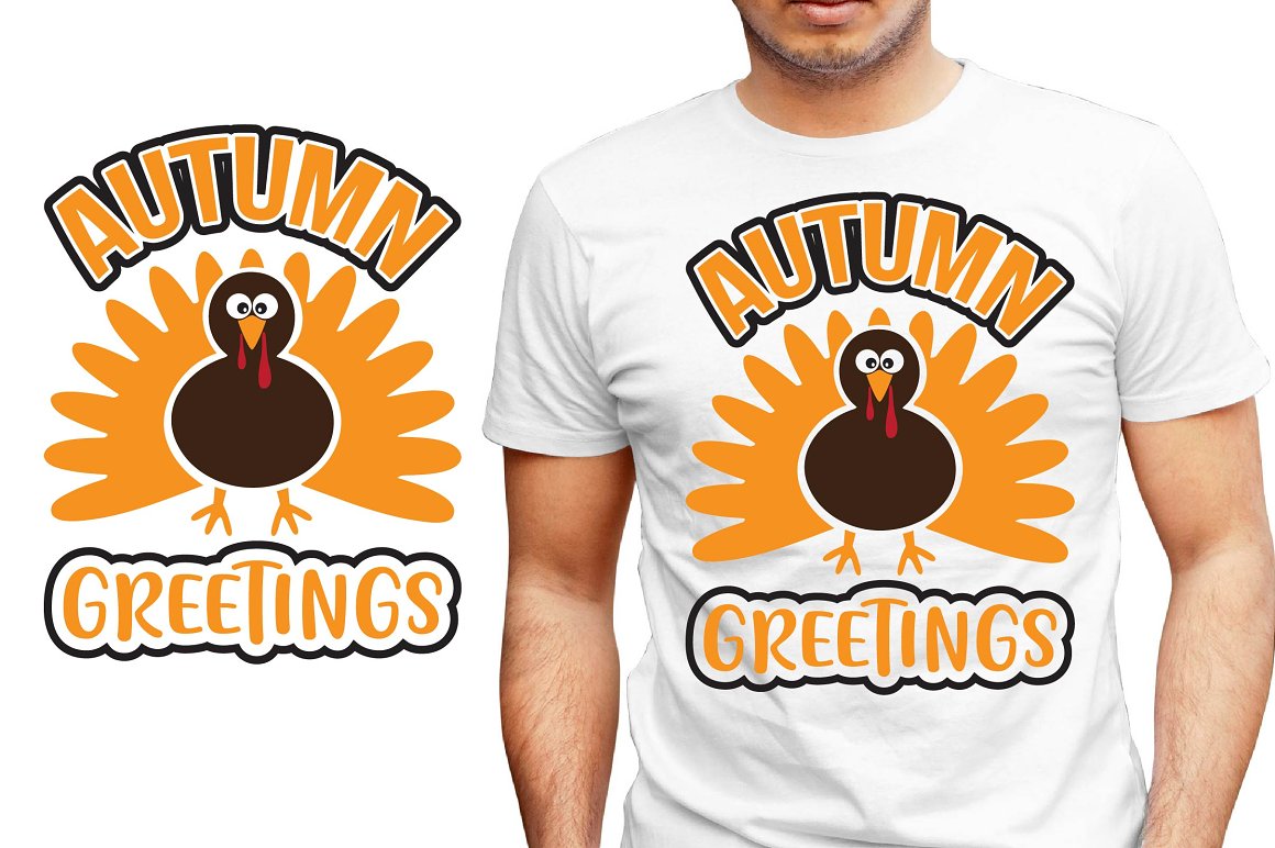 White t-shirt with charming turkey print.