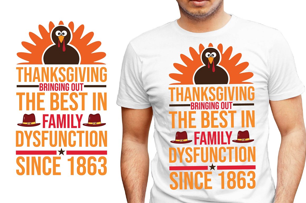 White T-shirt with fabulous turkey print and slogan.