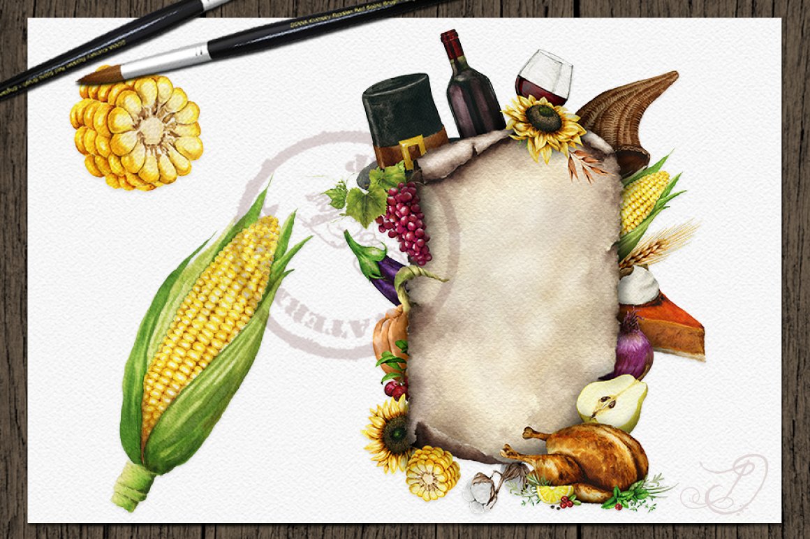 Vintage illustration with corn and old paper.