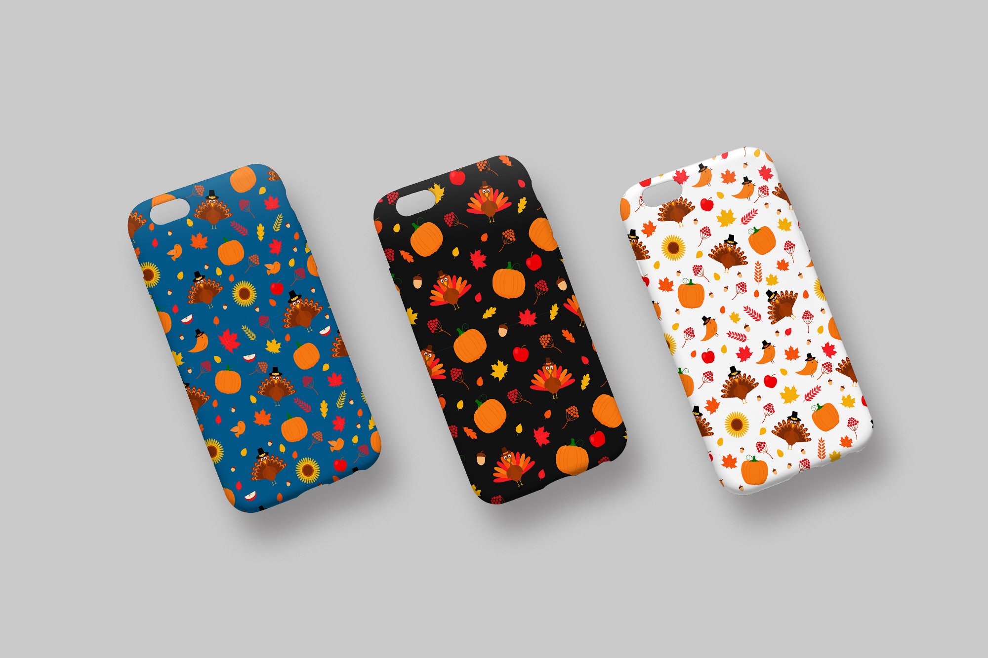 Some phone cases with Thanksgiving prints.