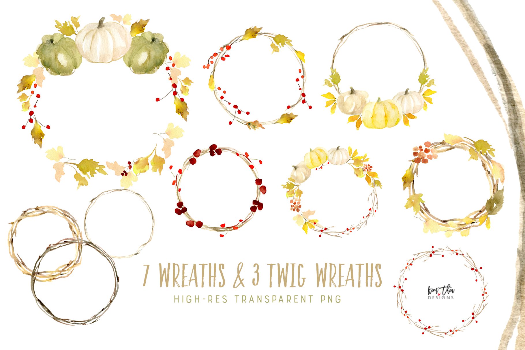 Fall wreathes in a delicate style.