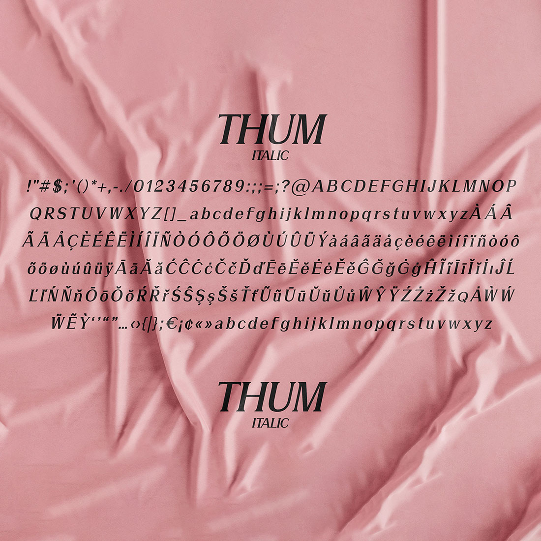 Thum Elegant Serif Font Italic type preview.