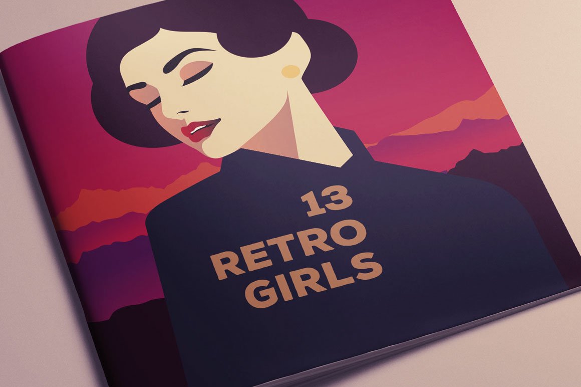 So pretty retro girls on colorful backgrounds.