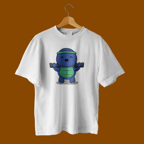 Cute Turtle Gym Illustration T-Shirt Design cover image.