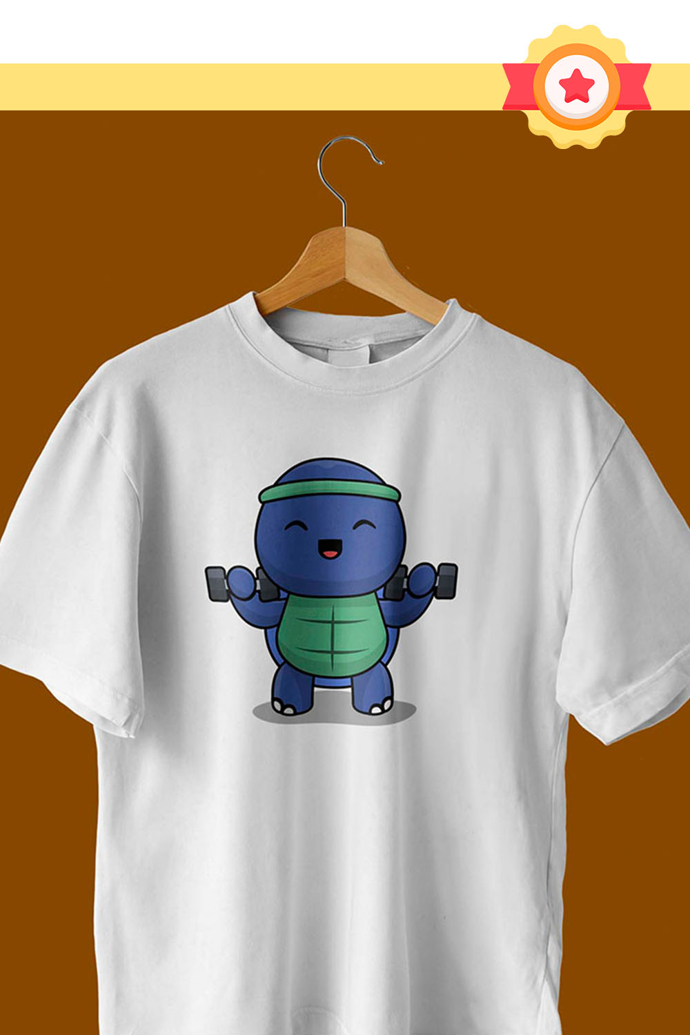Cute Turtle Gym Illustration T-Shirt Design Pinterest image.