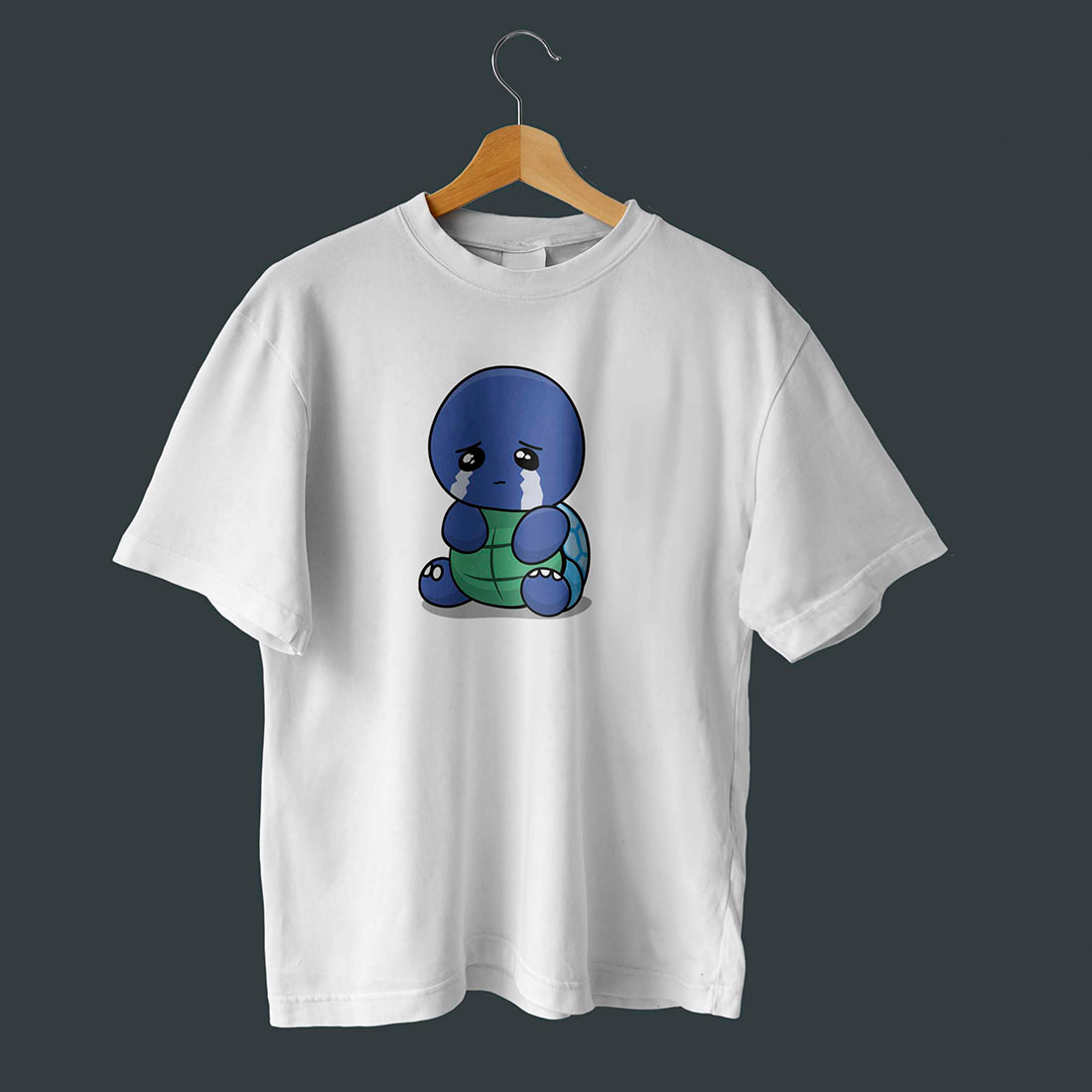 Cute Sad Turtle Illustration T-Shirt Design cover image.