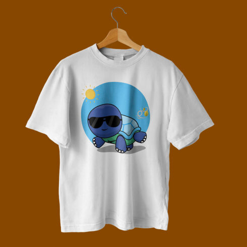 Cute Turtle Illustration T-Shirt Design main cover.