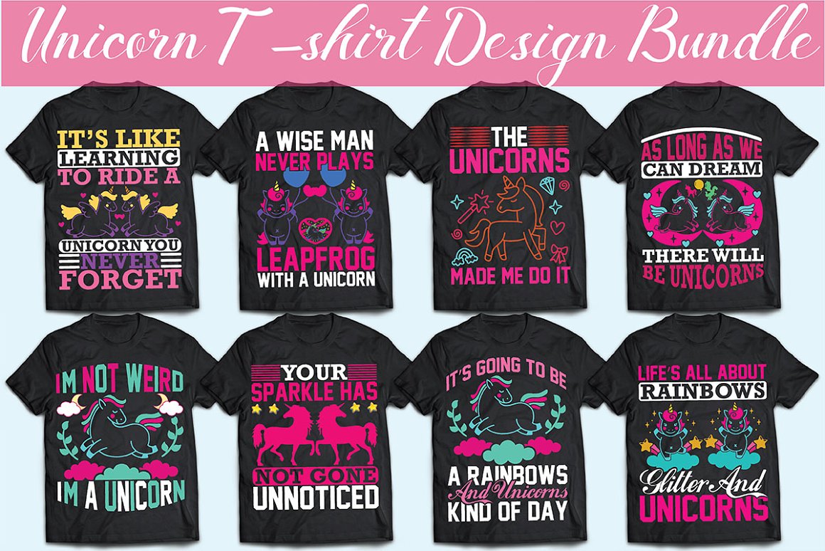 8 Unicorn T-Shirt Design Bundle.