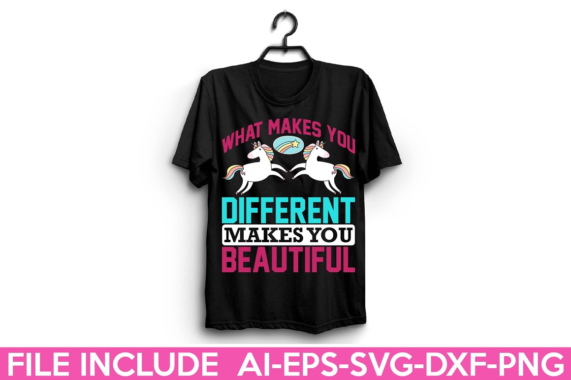 Black t-shirt with the lettering "What makes you different makes you beautiful".