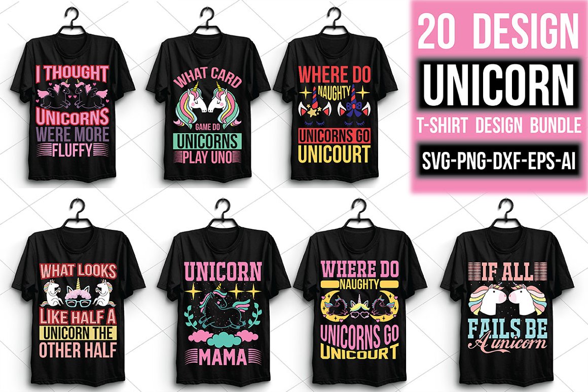 7 Unicorn T-Shirt Design Bundle.